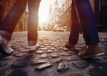 walking on cobblestone